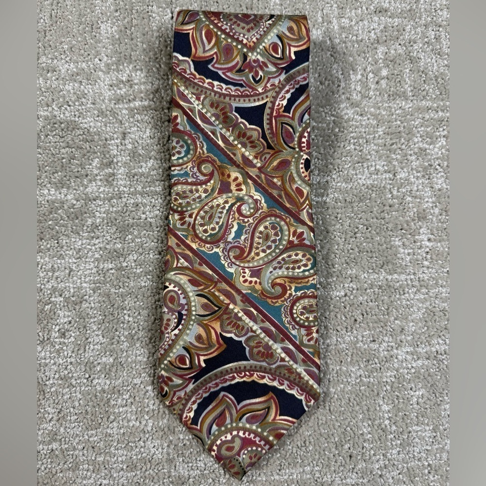 Christian Dior Vintage Monsieur 100% Silk Paisley Printed Colorful Tie Italy